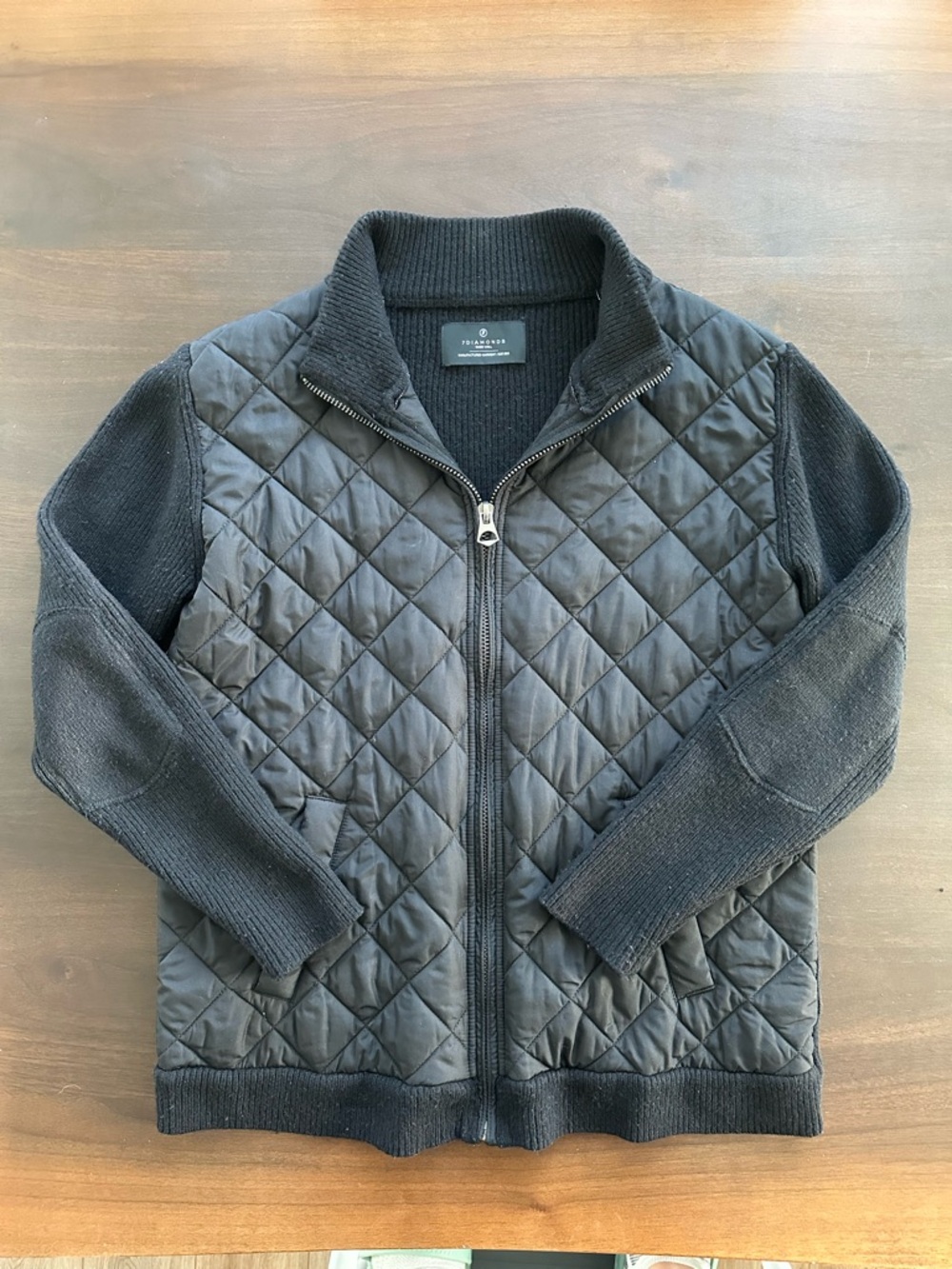 7 Diamonds Gatti Quilted Panel Wool Blend Knit Jacket Black/gray Mens Size M